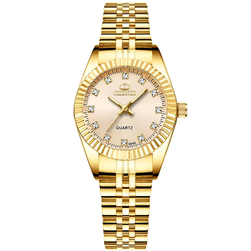 CHENXI Brand Top Luxury Ladies Golden Watch for Women Clock Female Women's Dress Rhinestone Quartz Waterproof Wristwatches