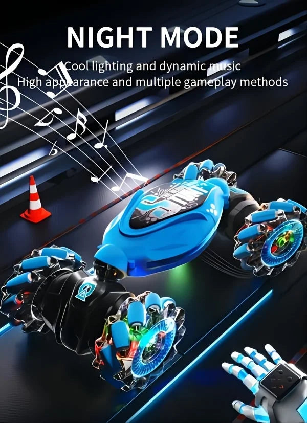 Sky Blue Remote Control Stunt Car with Gesture Watch & 360° Rotation