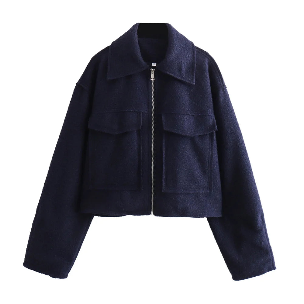 UNIZARA 2024 Autumn/Winter New Product Casual Women's Wear Simple and Fashionable Collar Pocket Decoration Short Jacket Coat