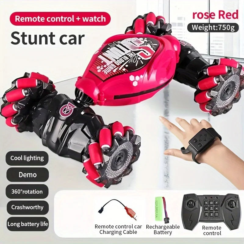 Sky Blue Remote Control Stunt Car with Gesture Watch & 360° Rotation