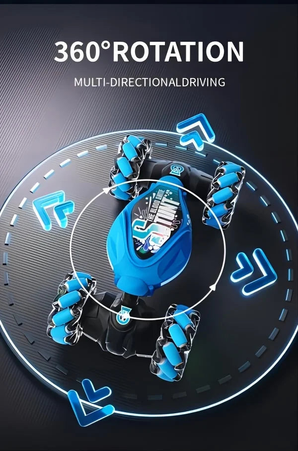 Sky Blue Remote Control Stunt Car with Gesture Watch & 360° Rotation