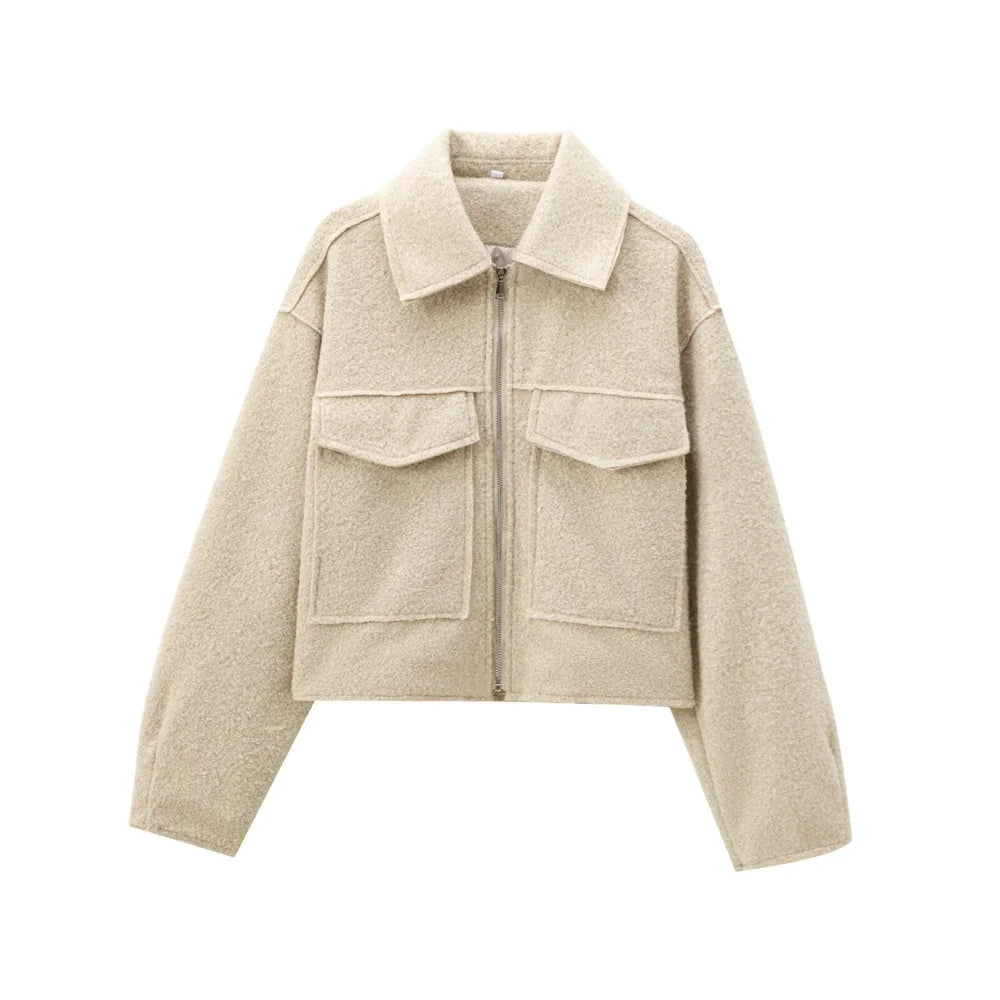 UNIZARA 2024 Autumn/Winter New Product Casual Women's Wear Simple and Fashionable Collar Pocket Decoration Short Jacket Coat