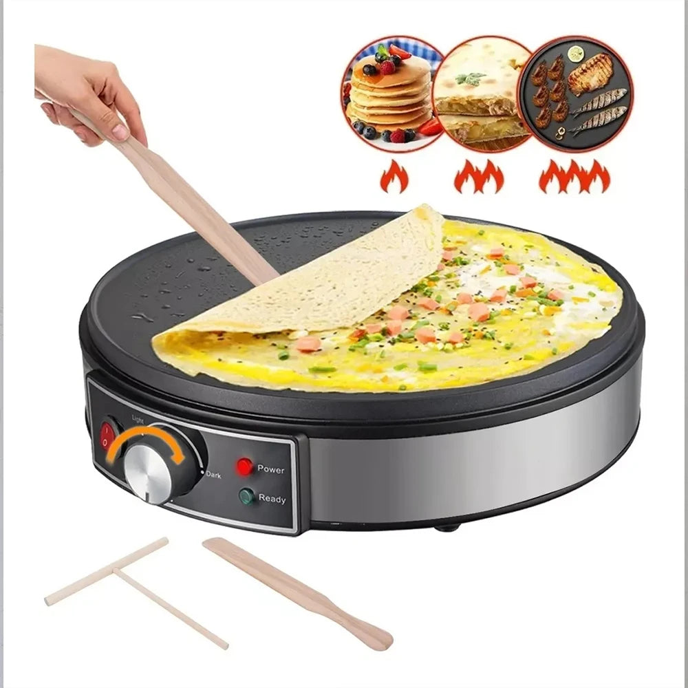 Electric Crepe Maker with Adjustable Temperature & Wooden Spreader