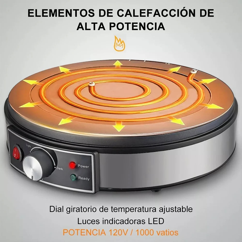 Electric Crepe Maker with Adjustable Temperature & Wooden Spreader