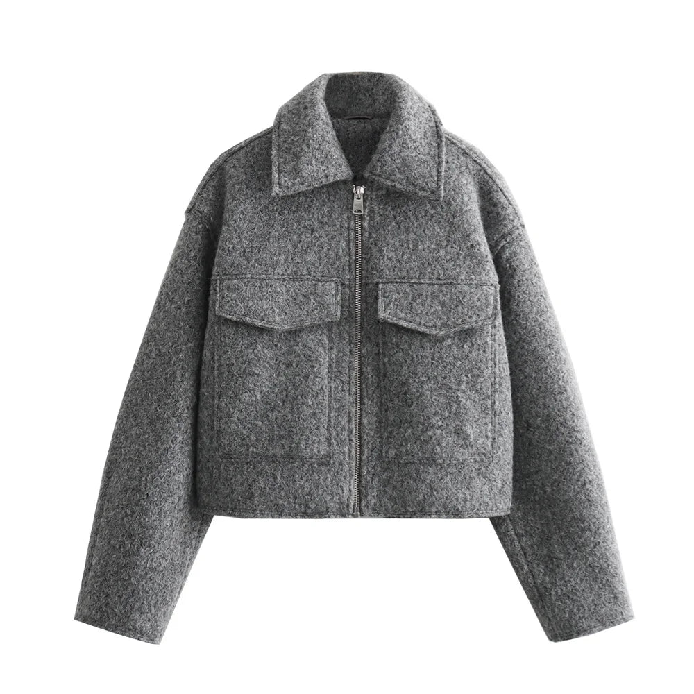 UNIZARA 2024 Autumn/Winter New Product Casual Women's Wear Simple and Fashionable Collar Pocket Decoration Short Jacket Coat