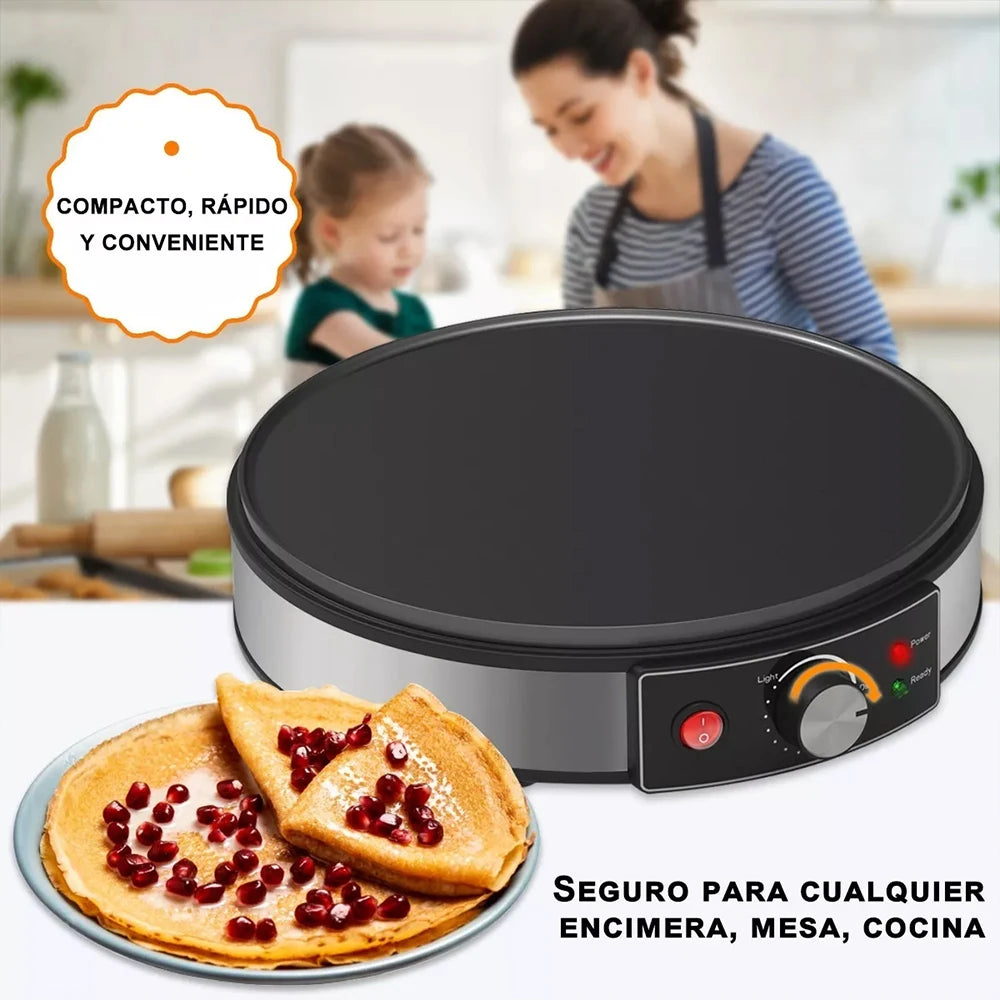 Electric Crepe Maker with Adjustable Temperature & Wooden Spreader