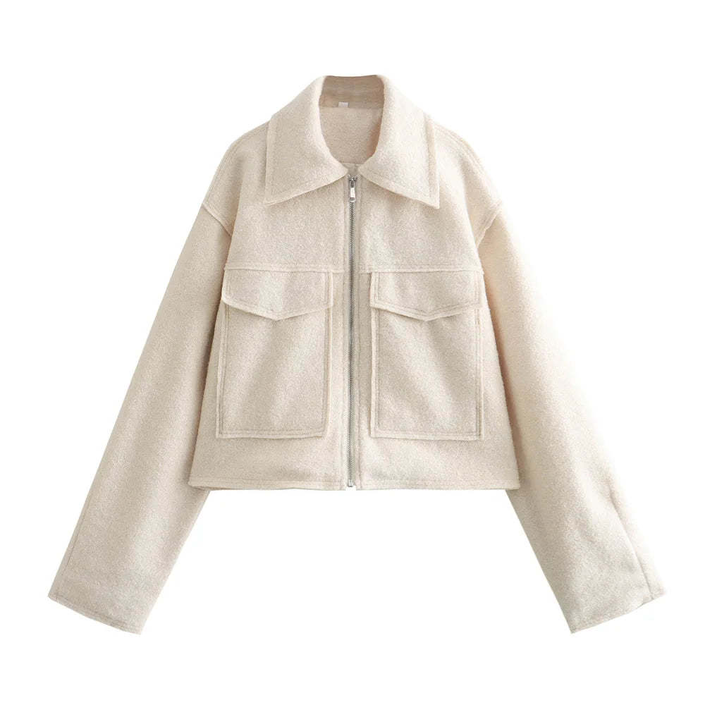 UNIZARA 2024 Autumn/Winter New Product Casual Women's Wear Simple and Fashionable Collar Pocket Decoration Short Jacket Coat