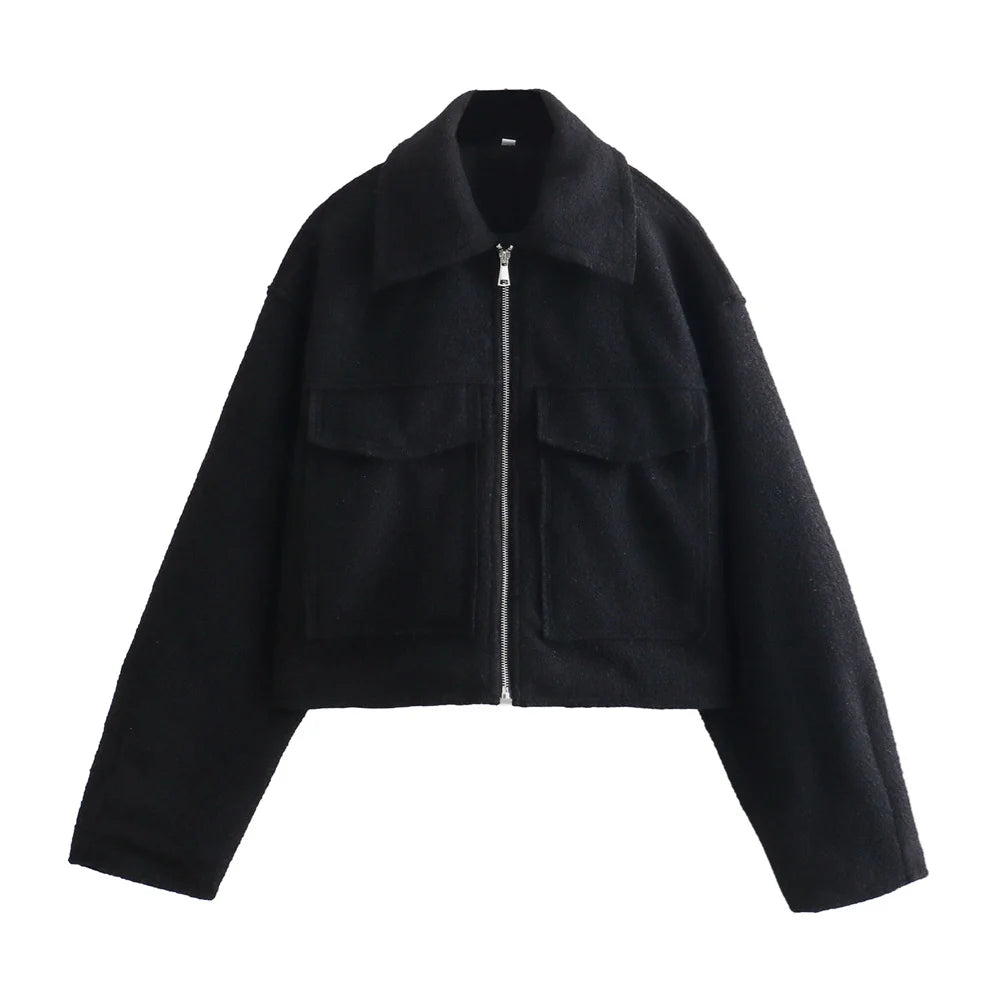 UNIZARA 2024 Autumn/Winter New Product Casual Women's Wear Simple and Fashionable Collar Pocket Decoration Short Jacket Coat