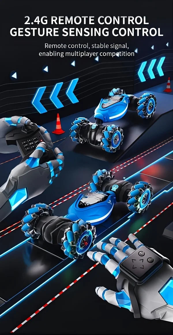 Sky Blue Remote Control Stunt Car with Gesture Watch & 360° Rotation