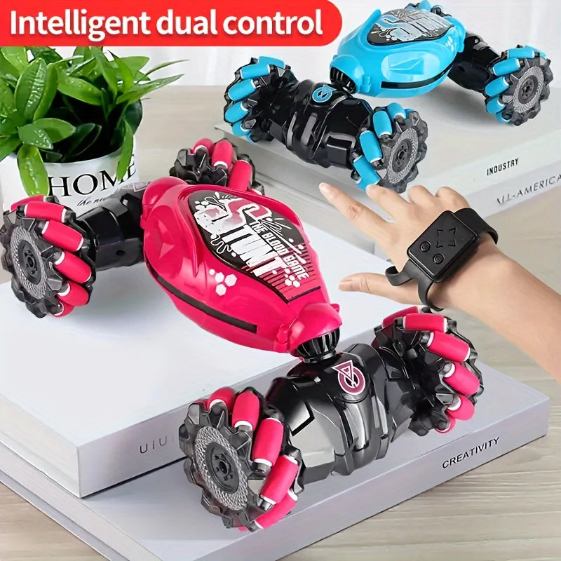Sky Blue Remote Control Stunt Car with Gesture Watch & 360° Rotation