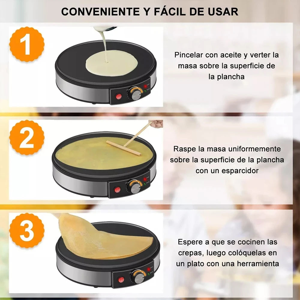 Electric Crepe Maker with Adjustable Temperature & Wooden Spreader
