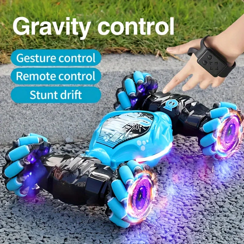 Sky Blue Remote Control Stunt Car with Gesture Watch & 360° Rotation